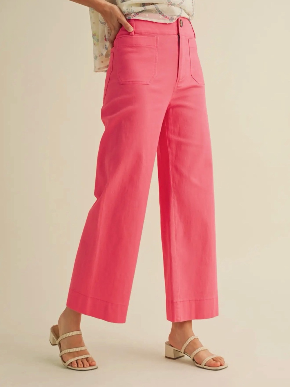 High-Rise Cropped Wide-Leg Jeans in Bright Pink - Picture 4 of 6